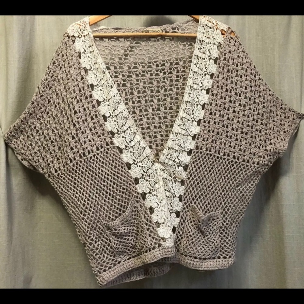 Crochet Vest Ladies Small Tan Festival BOHO Cotton